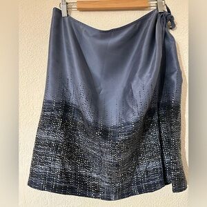 Linda Allard Ellen Tracy Wrap Skirt Gray& Black/White polka dots 100% Silk SizeL
